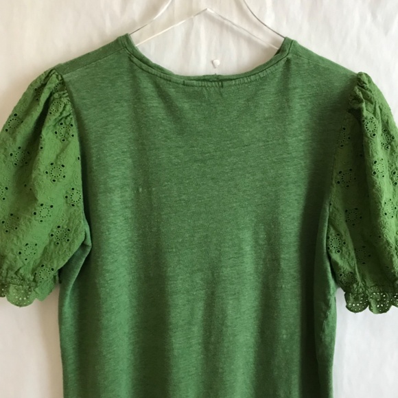 Boden 100% Linen Broderie Eyelet Puff Sleeve Tee Top US 8/UK 12 Kelly Green NWOT - Picture 4 of 10